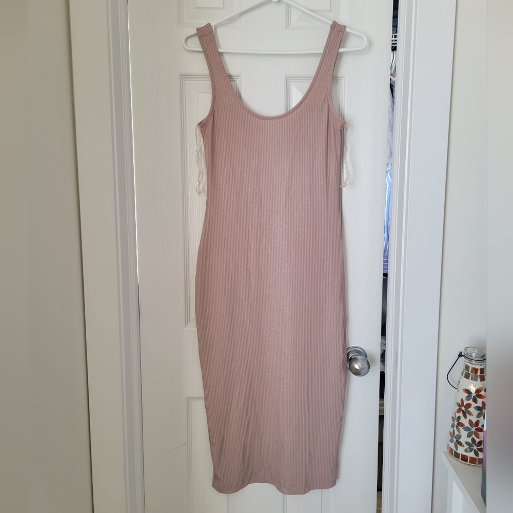Ardene Ribbed Sleeveless Midi Women Dress in Dusty Pink Size M